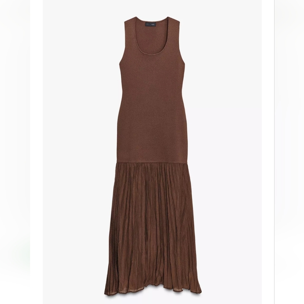 Zara Maxi Long Combination Dress Brown Size S and M - Picture 7 of 8